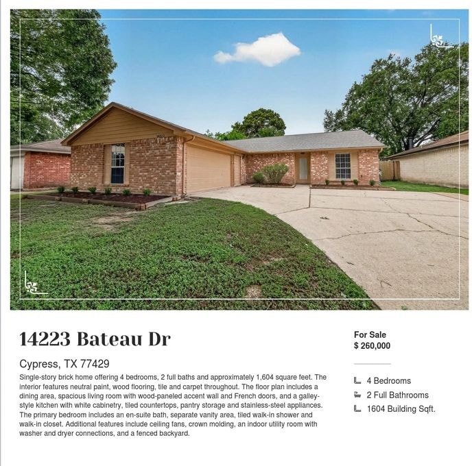 Bateau single-story home exterior in Spring, Texas